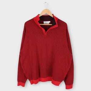Vintage St. Croix Red Black Knit Sweater XL Made in USA Collared Retro